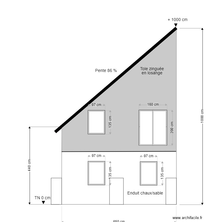 Façade sud ouest après travaux. Plan de 0 pièce et 0 m2