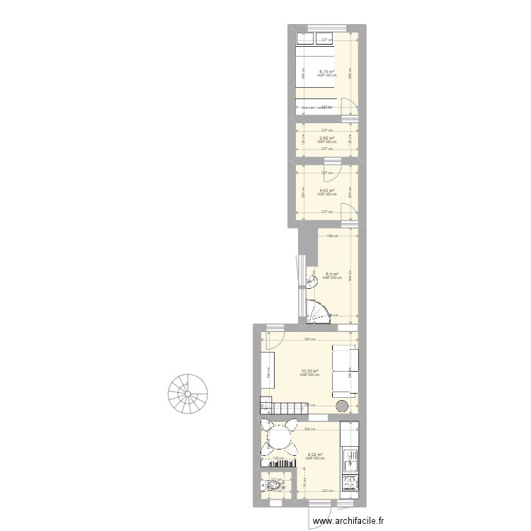 Appart projeté 2. Plan de 7 pièces et 40 m2