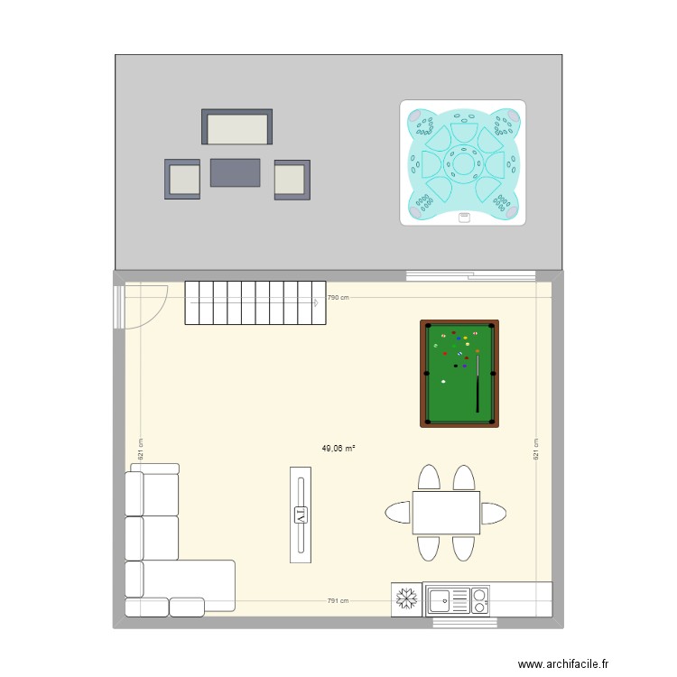 Studio 1. Plan de 1 pièce et 49 m2