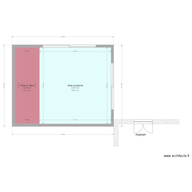 gros oeuvre win. Plan de 2 pièces et 42 m2