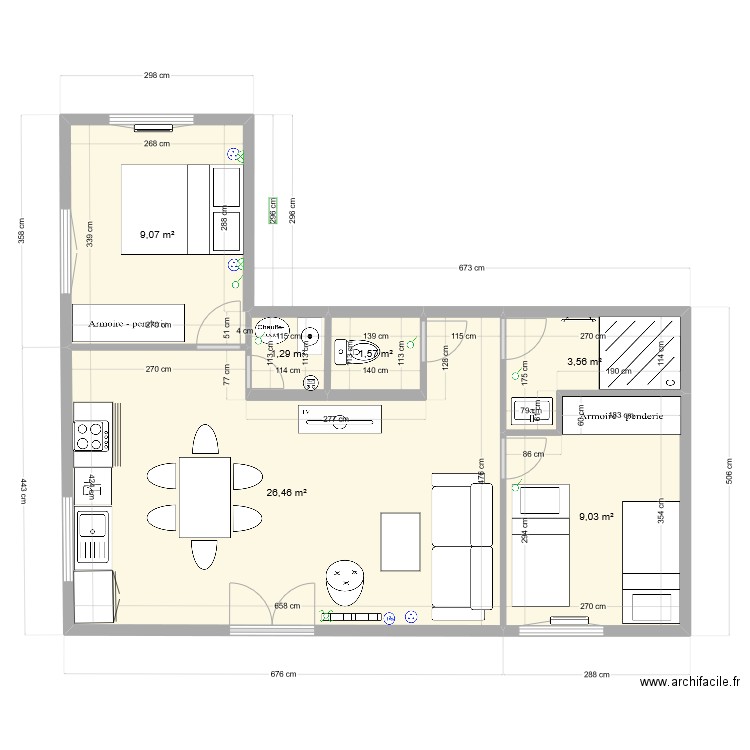 Plan c. Plan de 6 pièces et 51 m2