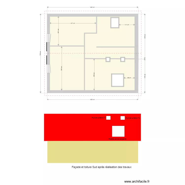 Plan avec projection des travaux. Plan de 