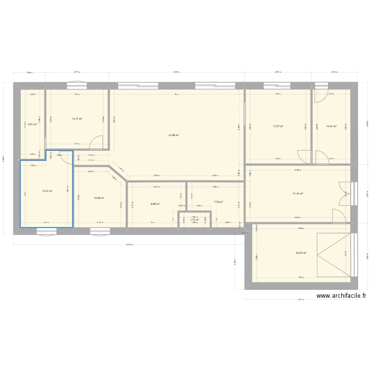 Plan Niveau 1- 134m2 . Plan de 12 pièces et 176 m2