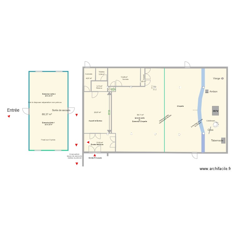 Christ Ressuscité extension Portakabin UltimaV2. Plan de 11 pièces et 331 m2