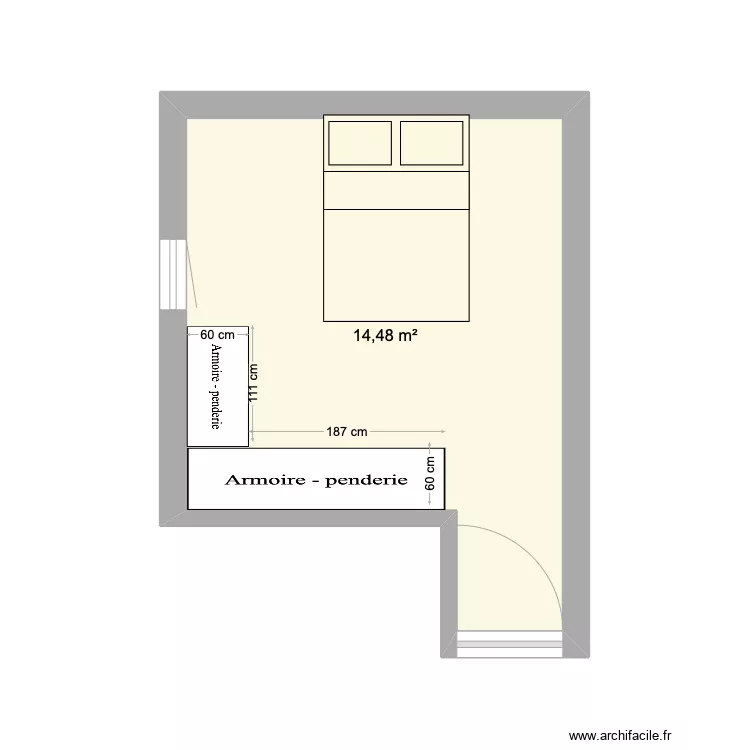 Petite chambre dressing. Plan de 