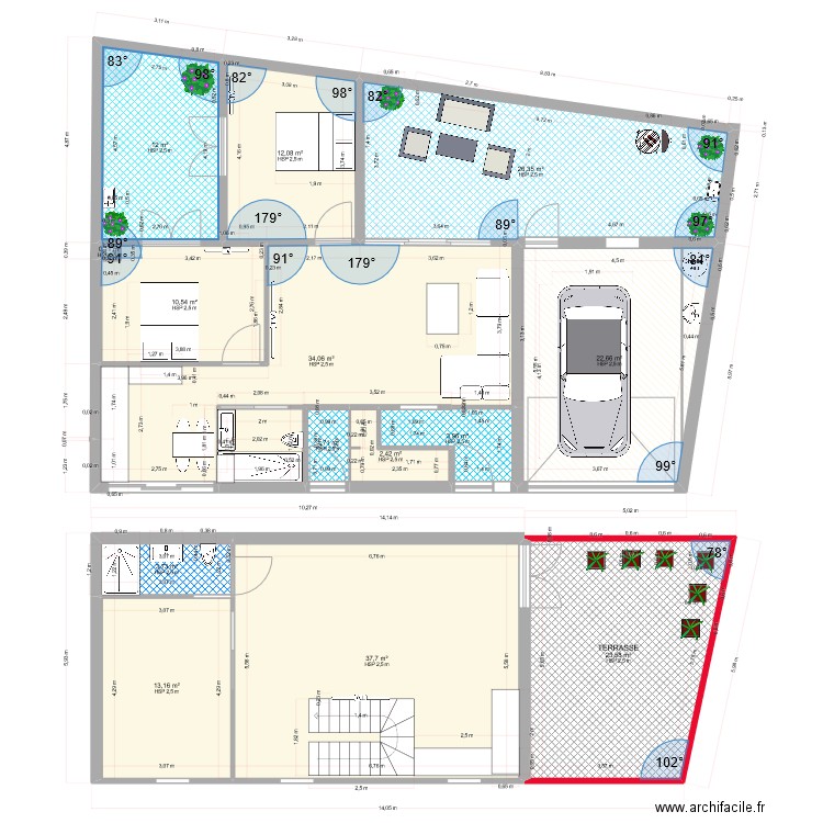 auray RDC et R+1 le 27-06-23 . Plan de 14 pièces et 204 m2