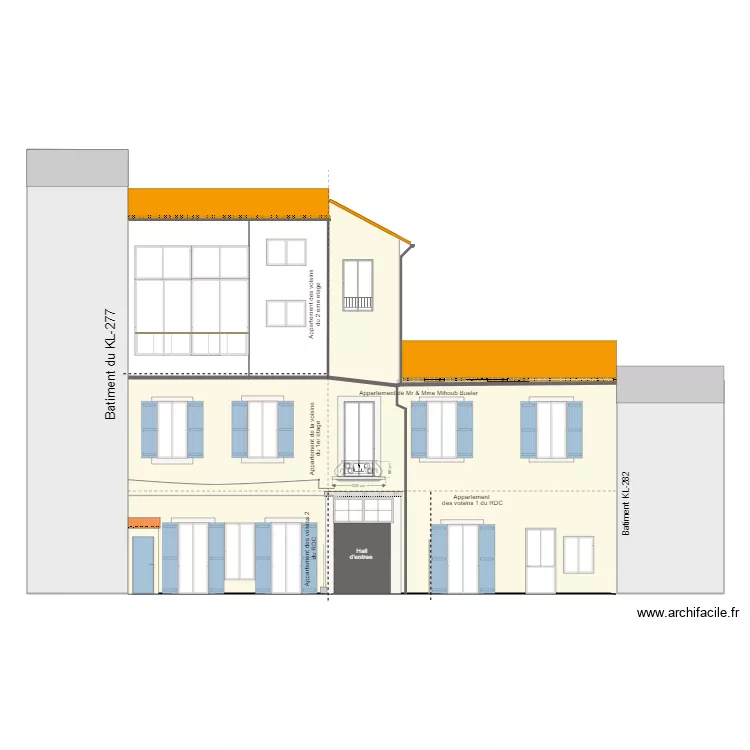 Balcon plan de facade existant. Plan de 