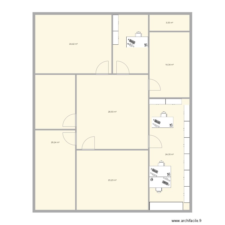 Etage GESTIMMO avec bureau admin. Plan de 8 pièces et 159 m2