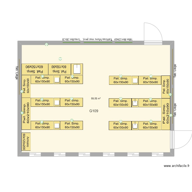 Salle sciences G109. Plan de 1 pièce et 70 m2