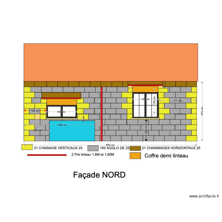 facade NORD. Plan de 1 pièce et 18 m2