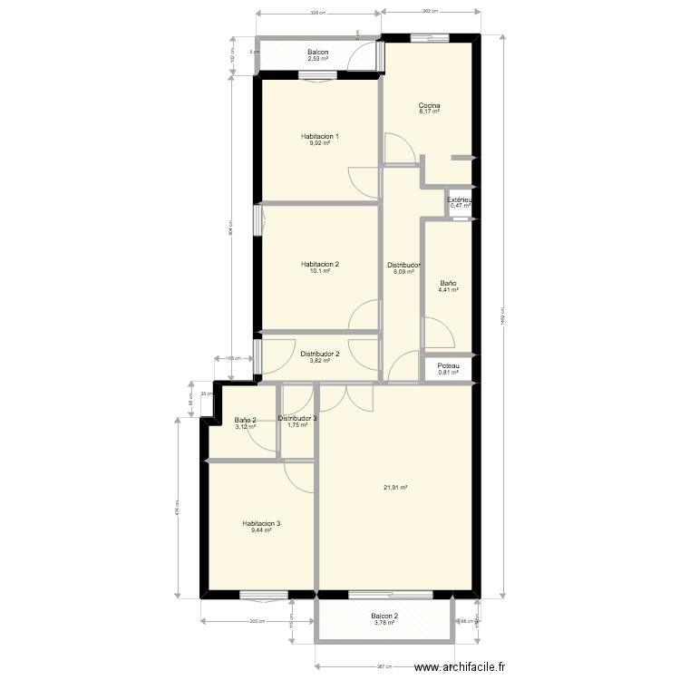 Blanquerna. Plan de 14 pièces et 86 m2