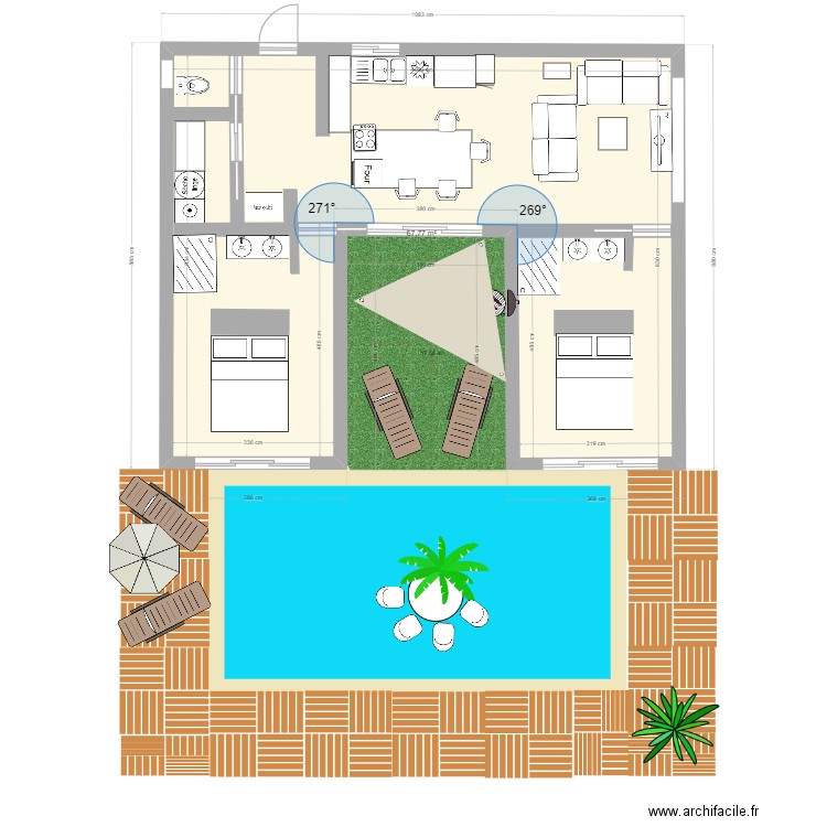 Bungalow double. Plan de 1 pièce et 68 m2