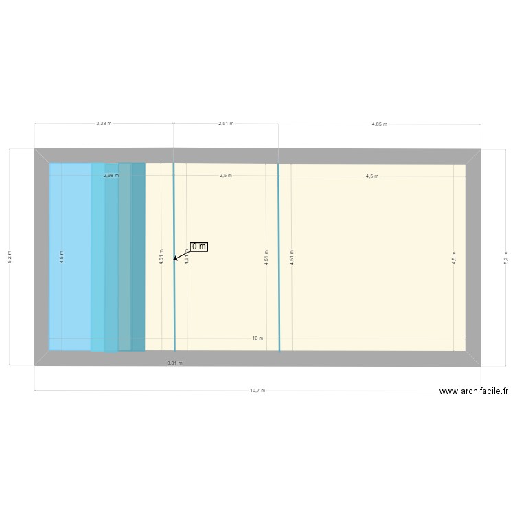 Projet Piscine. Plan de 1 pièce et 45 m2