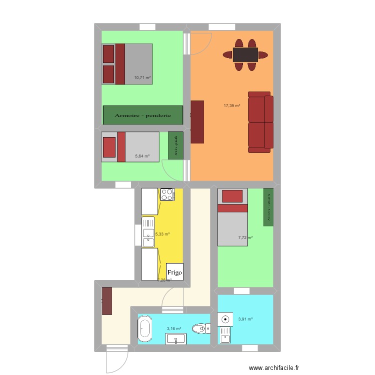 Sagrat Cor. Plan de 8 pièces et 61 m2