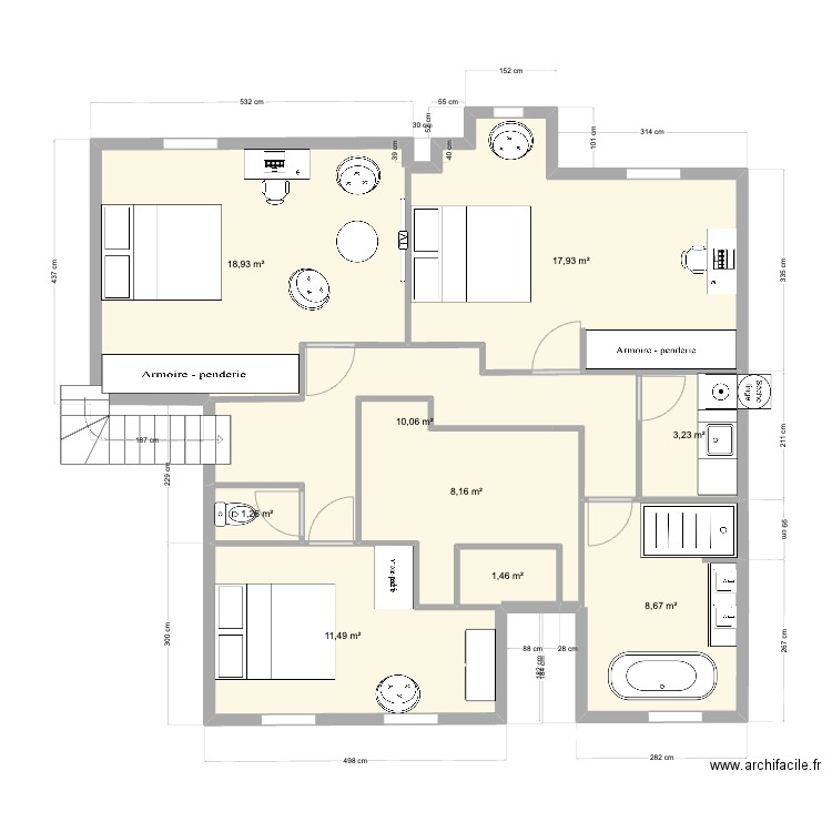 pornichet de gaulle 1erV2. Plan de 9 pièces et 81 m2