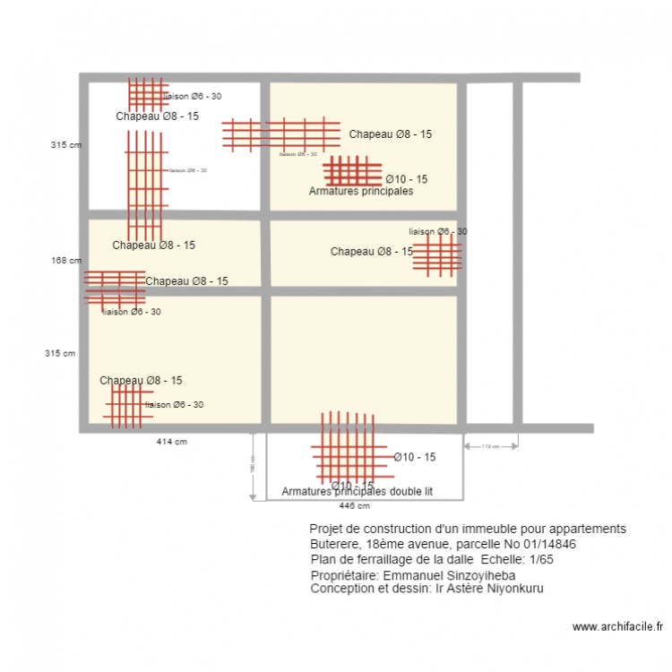 Musalac ferraillage. Plan de 131 pièces et 48 m2