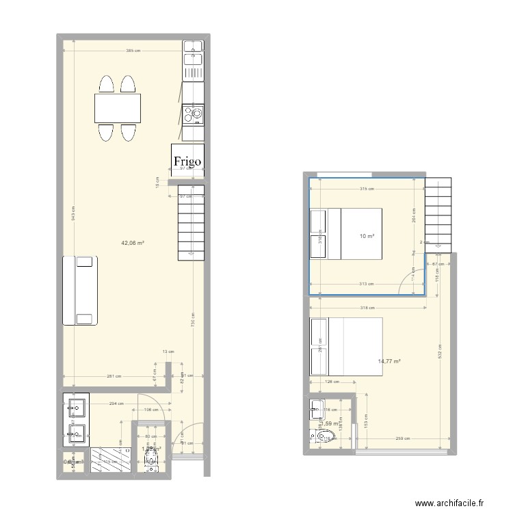 PLAN T2 LA LAGUNE. Plan de 6 pièces et 70 m2