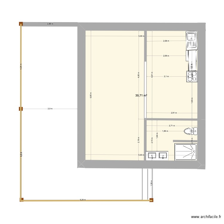 jl/m 1. Plan de 1 pièce et 40 m2