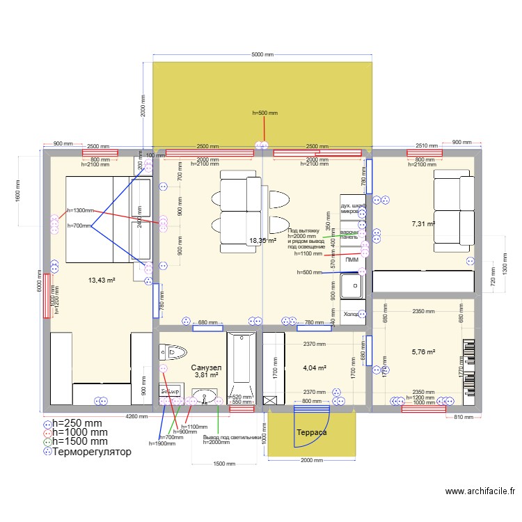 60 2.2 Остров Роз1. Plan de 8 pièces et 63 m2