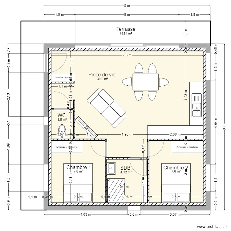 plan chefs d'oeuvre. Plan de 6 pièces et 110 m2