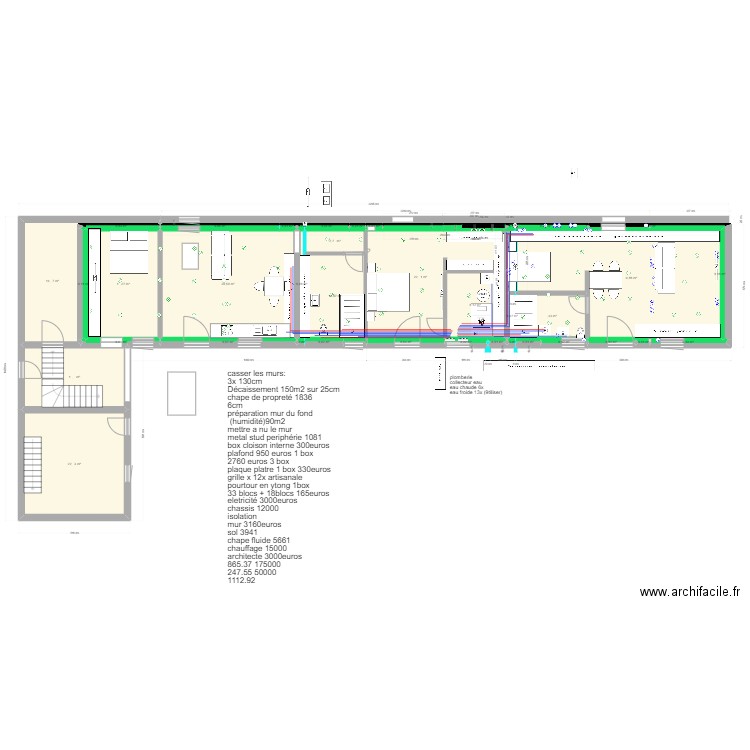 Plan sol. Plan de 38 pièces et 189 m2