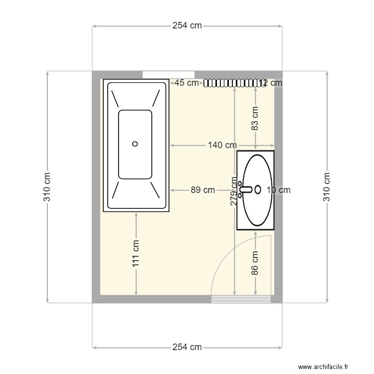 plan sdb lardet. Plan de 1 pièce et 7 m2