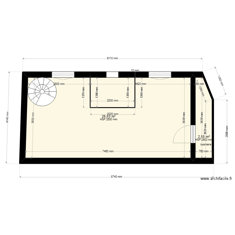 pavillon 1er étage 3. Plan de 2 pièces et 29 m2