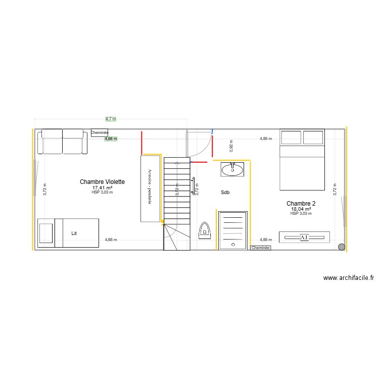 Plan Maison Haccourt 3. Plan de 2 pièces et 35 m2