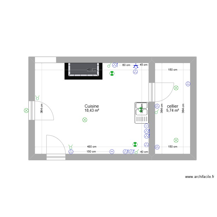 cuisine. Plan de 2 pièces et 24 m2