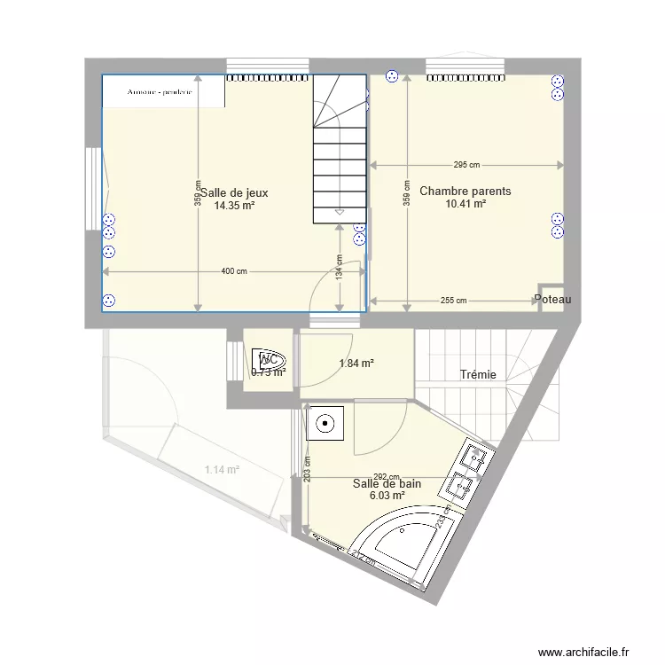 Maison 86m2 2 niveaux. Plan de 