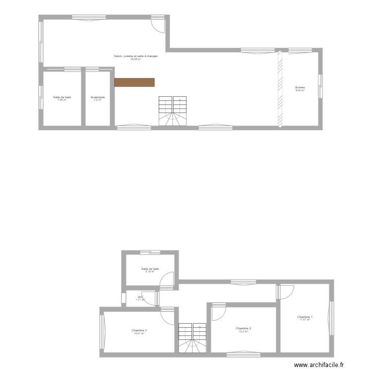 Hypothèse 1 extension maison. Plan de 10 pièces et 130 m2