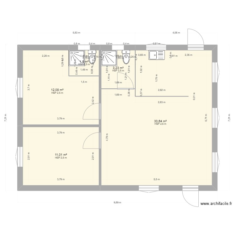 Maison 2 chambres. Plan de 5 pièces et 62 m2