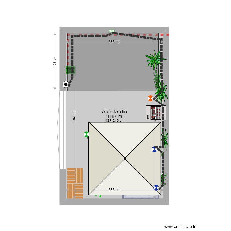 terrasse DER. Plan de 1 pièce et 19 m2