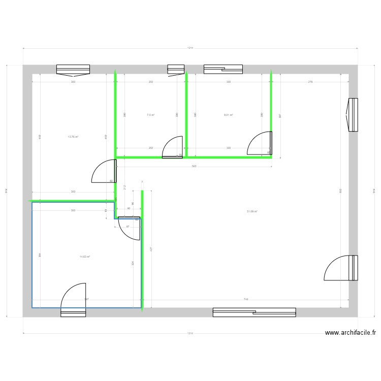 BAYLE Philippe cloisons. Plan de 5 pièces et 96 m2