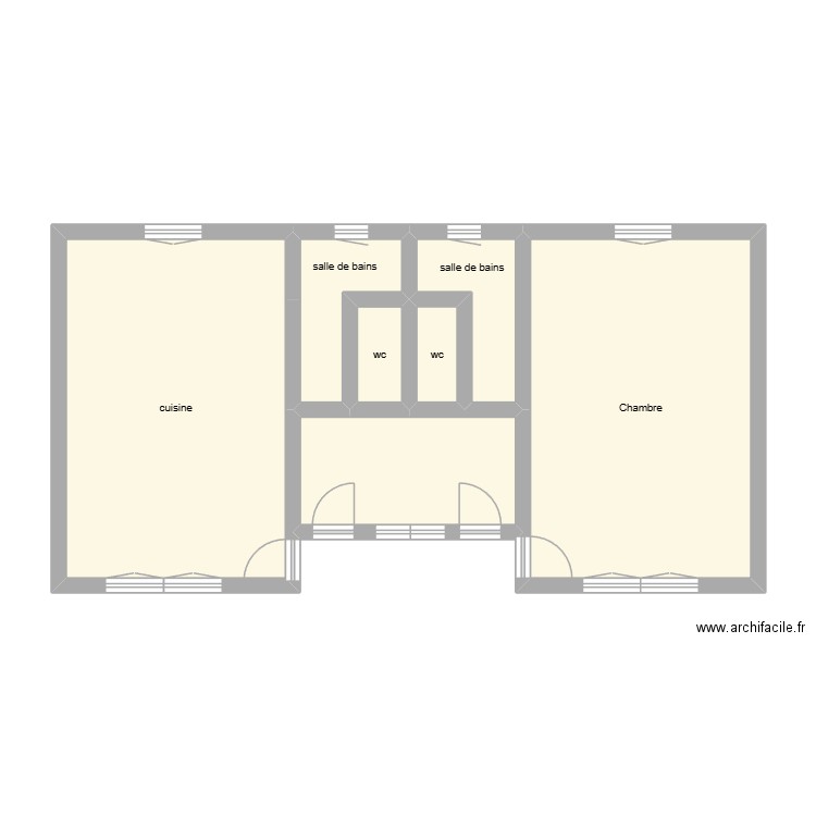 Dieudade état initial. Plan de 7 pièces et 59 m2