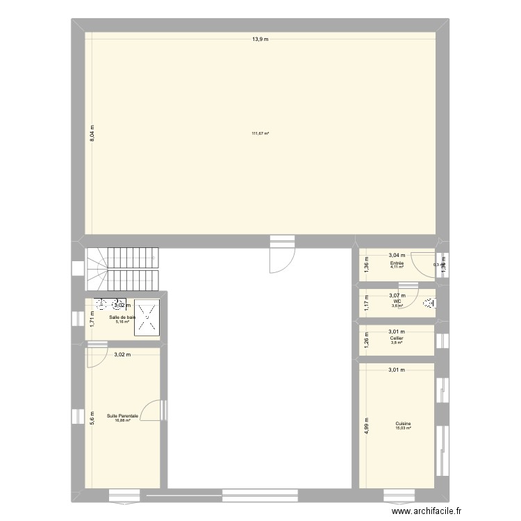 Fermette basque. Plan de 8 pièces et 161 m2