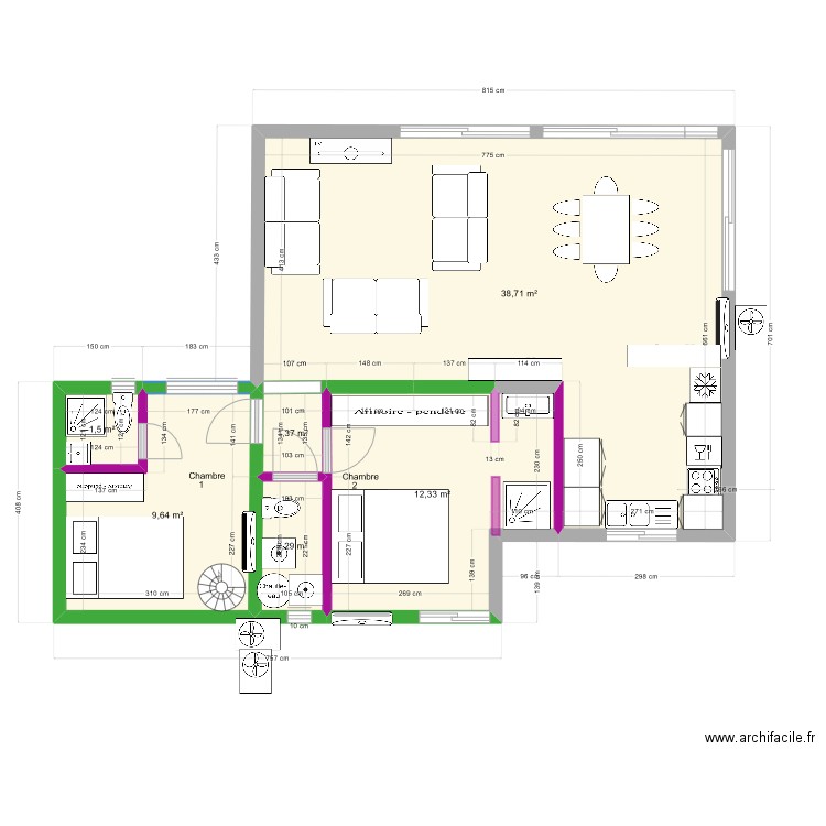 DEVOIS LOT B MESURES OK24AUG. Plan de 6 pièces et 66 m2