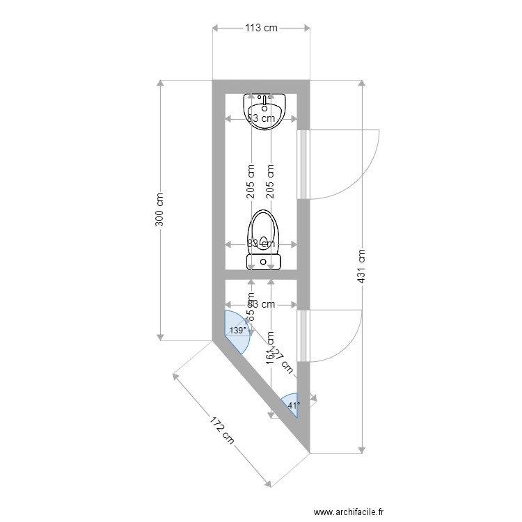 toilette directeur. Plan de 2 pièces et 3 m2