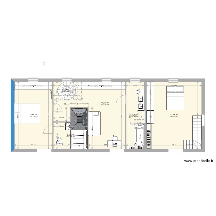 la colombière étage. Plan de 7 pièces et 74 m2