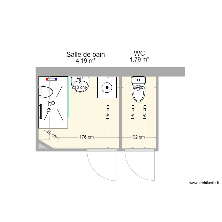 FANGET. Plan de 3 pièces et 6 m2