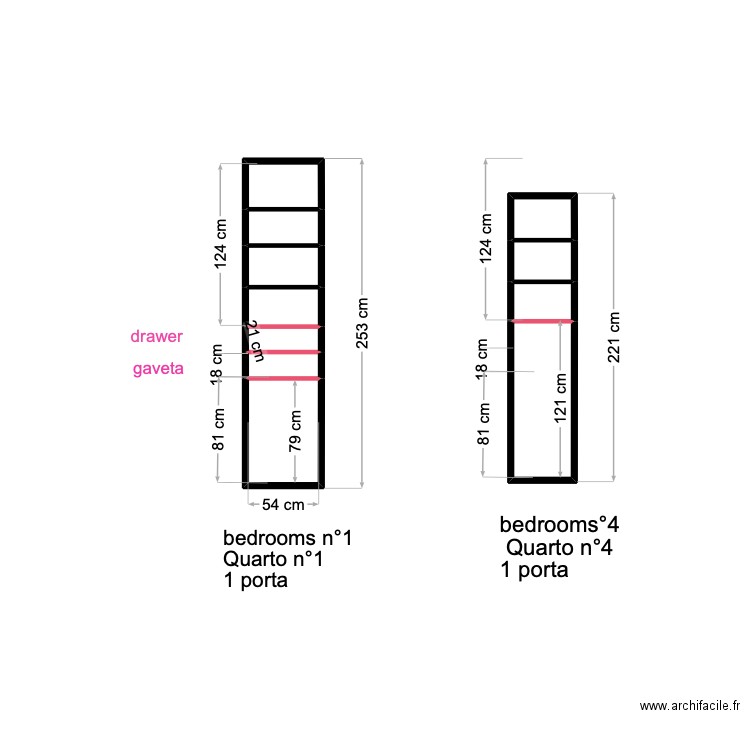 placard ch1/ armàrio quarto 1. Plan de 11 pièces et 2 m2