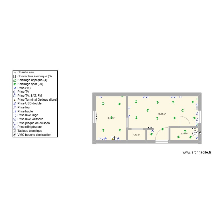 Plan électrique appartement 2. Plan de 0 pièce et 0 m2