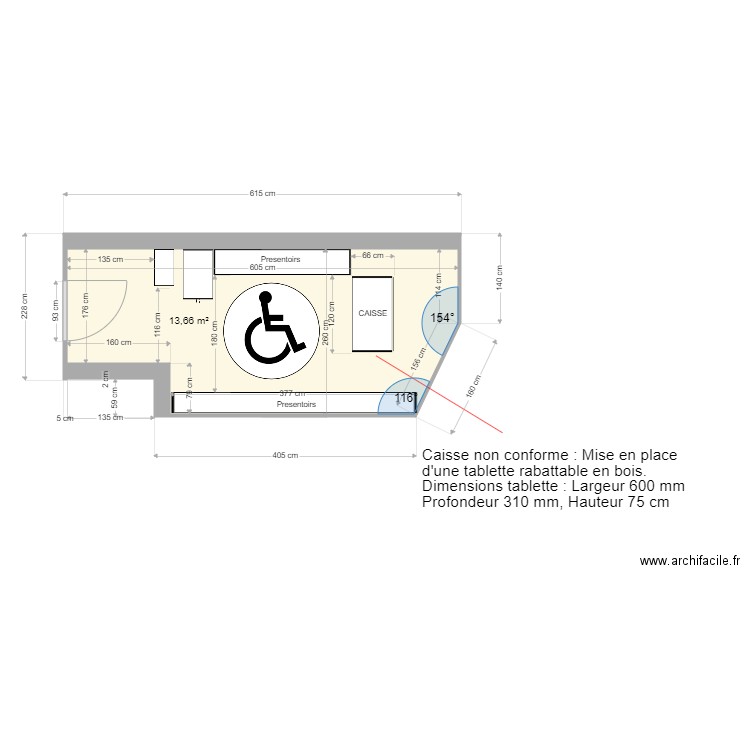 CELLULE 4 dernier. Plan de 1 pièce et 14 m2