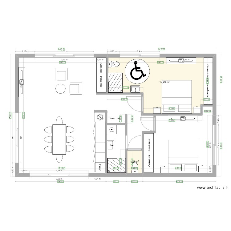 p1 MAMIE. Plan de 2 pièces et 19 m2