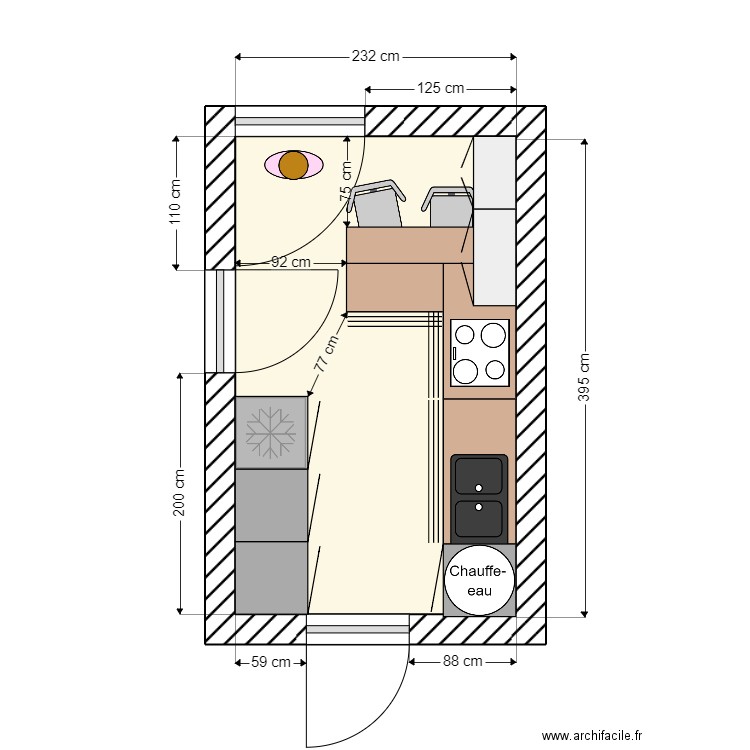 CUISINE FRANCOIS. Plan de 1 pièce et 9 m2