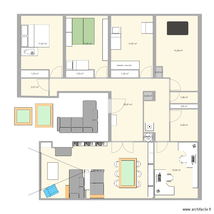 Appartement Lyon 3 bis. Plan de 17 pièces et 126 m2