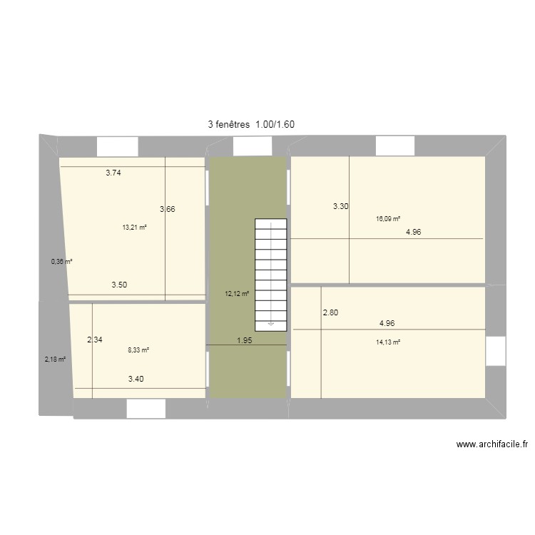 DUL 1er Etage. Plan de 7 pièces et 66 m2