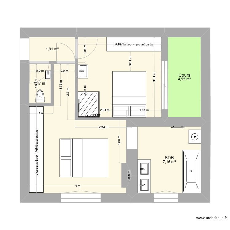 Van Zuylen ter. Plan de 5 pièces et 41 m2
