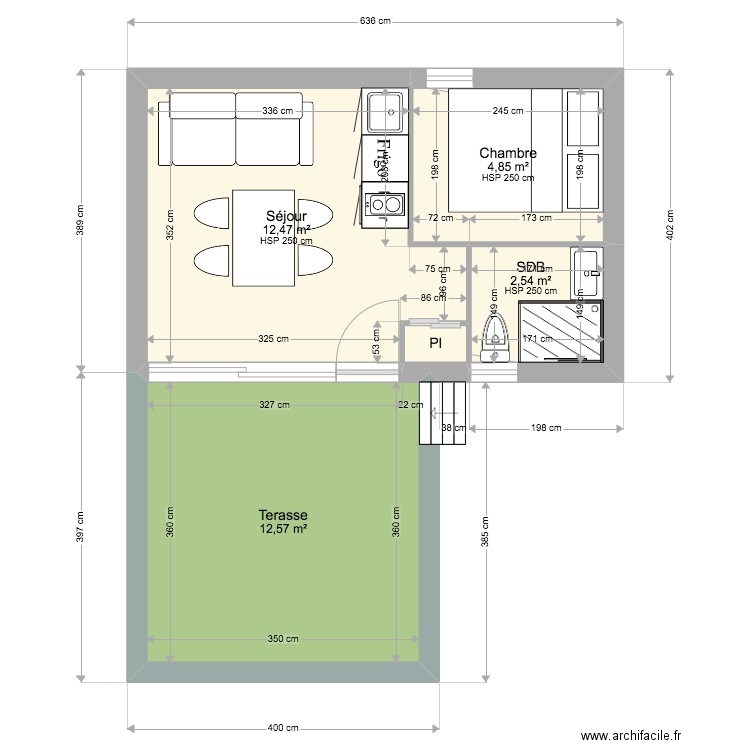 Chalet. Plan de 5 pièces et 33 m2