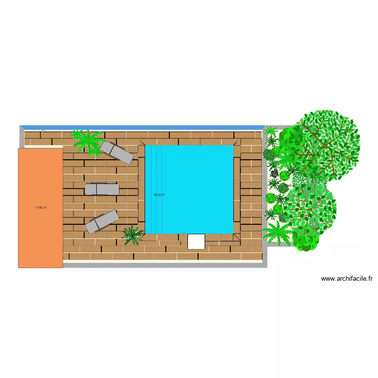 Terrasse piscine. Plan de 